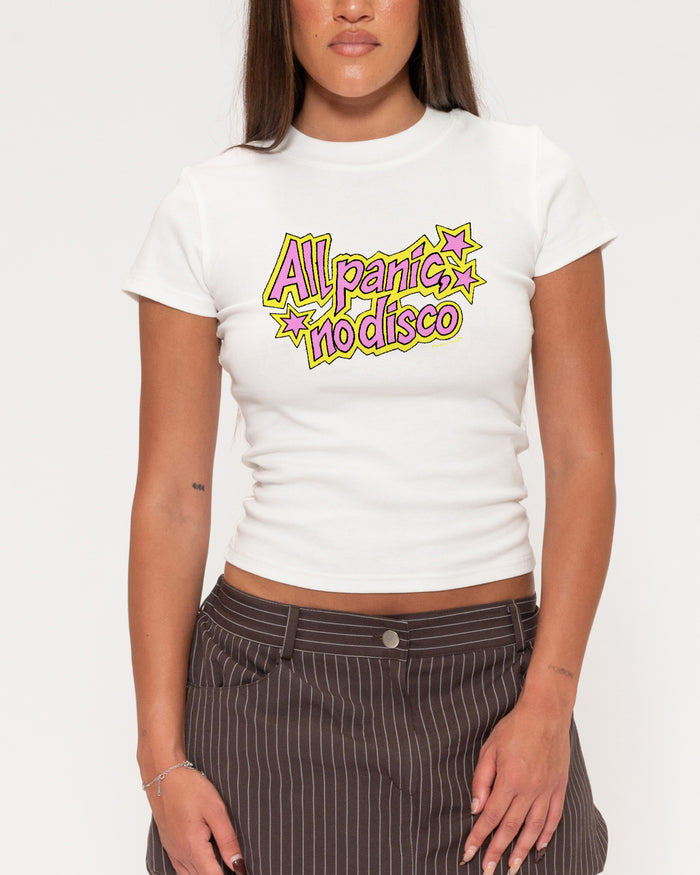 All Panic, No Disco White Longline Baby Tee