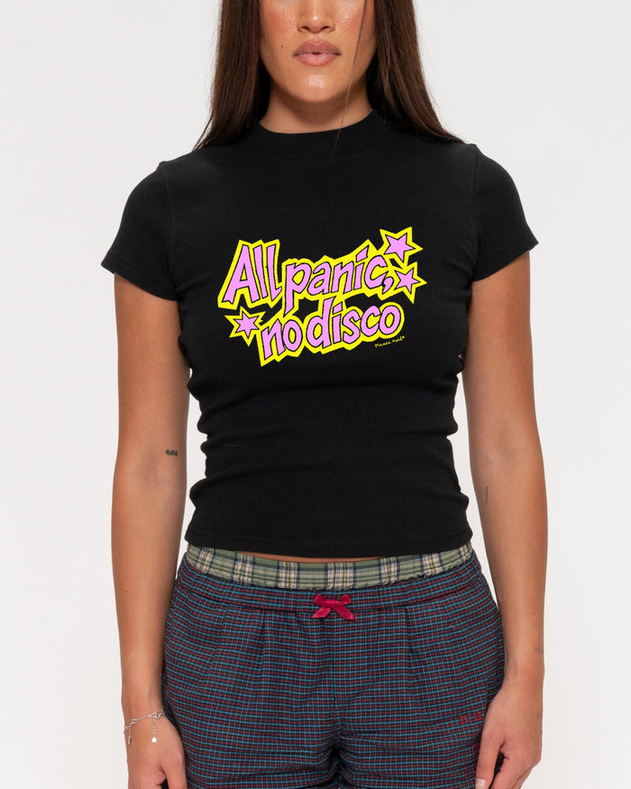 All Panic, No Disco Black Longline Baby Tee