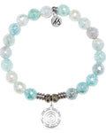Aqua Agate Gemstone Bracelet with This Too Shall Pass Sterling Silver Charm