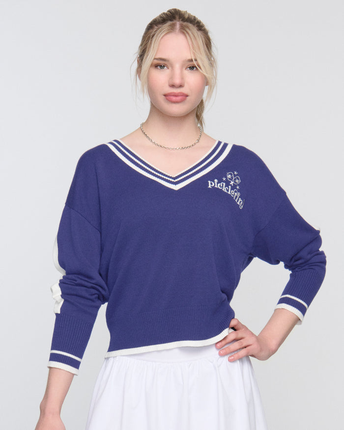 Audrey Varsity Pickleball Sweater – Preppy Pullover | 2025 Pickleball Fashion