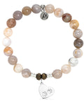 Australian Agate Gemstone Bracelet with Paws of Love Sterling Silver Charm