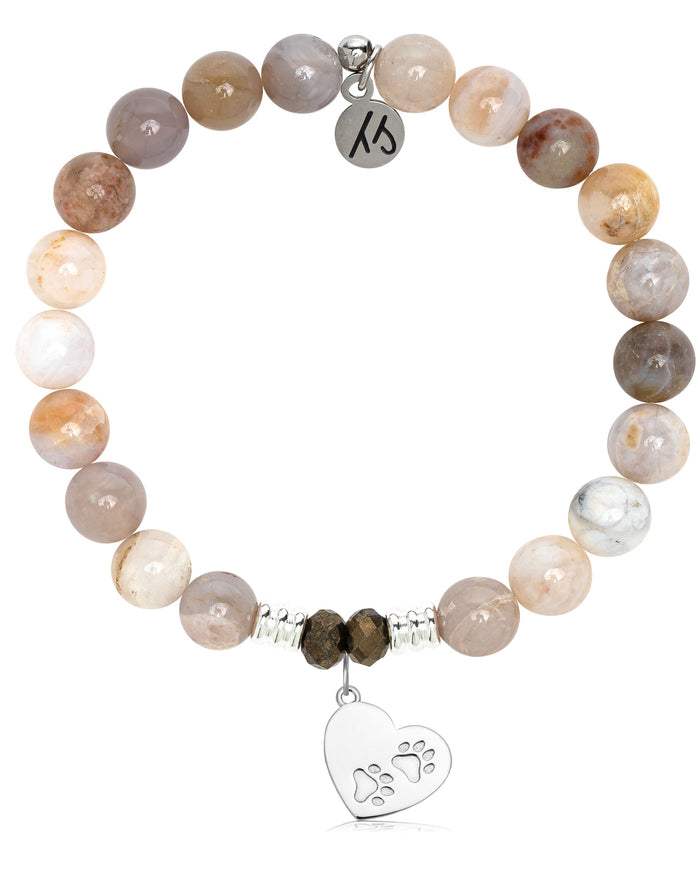 Australian Agate Gemstone Bracelet with Paws of Love Sterling Silver Charm