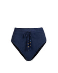 Belted Hi Waist Hi Leg Bottom In Marine Blue Metallic