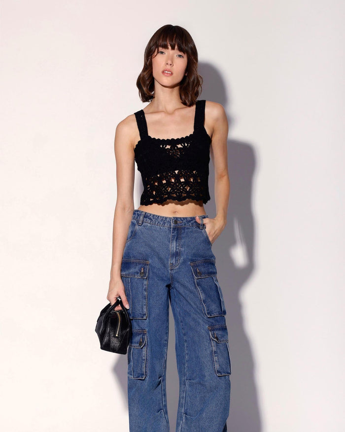 Beverly Tank Top, Dot Crochet Black