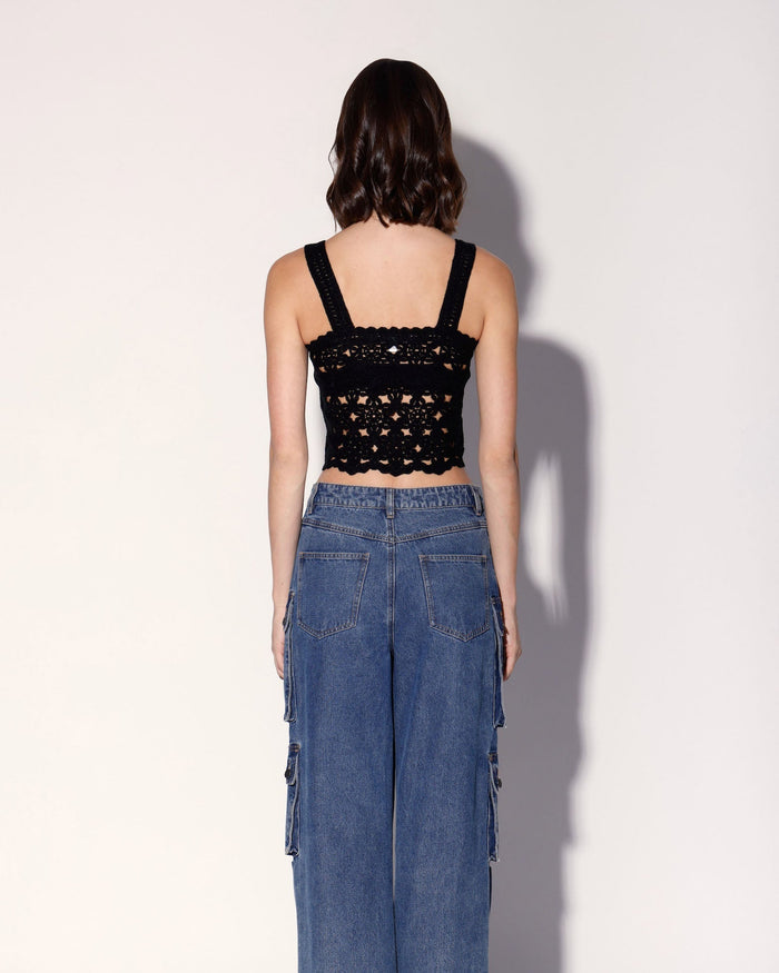 Beverly Tank Top, Dot Crochet Black
