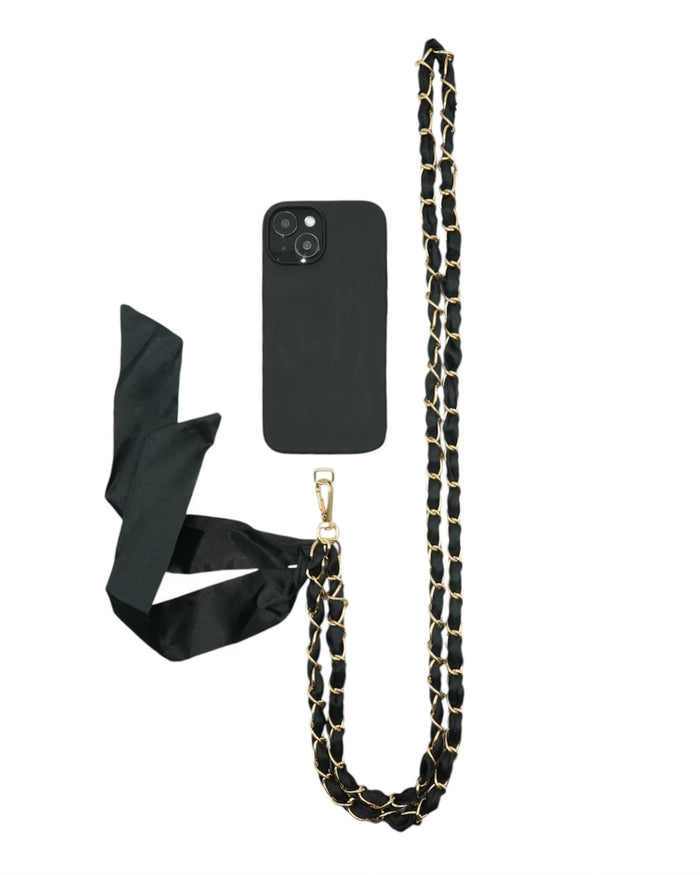 Black Satin Sash Crossbody Phone Chain