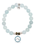 Blue Aquamarine Gemstone Bracelet with Serenity Wave Sterling Silver Charm