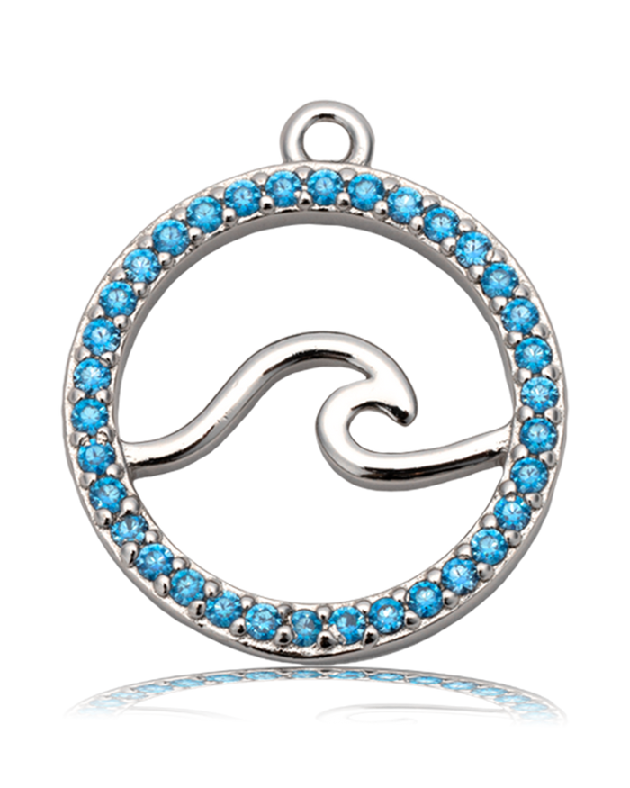 Blue Aquamarine Gemstone Bracelet with Serenity Wave Sterling Silver Charm