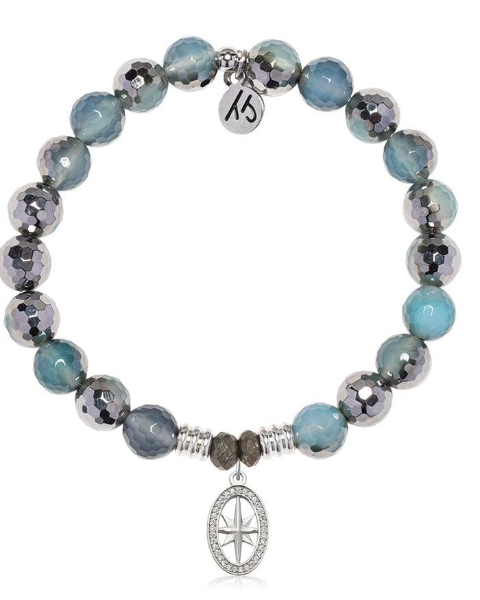Blue Silver Agate Gemstone Bracelet with Unstoppable Sterling Silver Charm