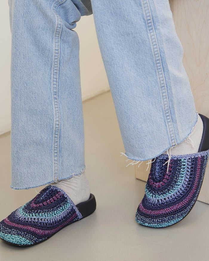 Bolinas Clog - Hand Crochet - Lapis Stripe