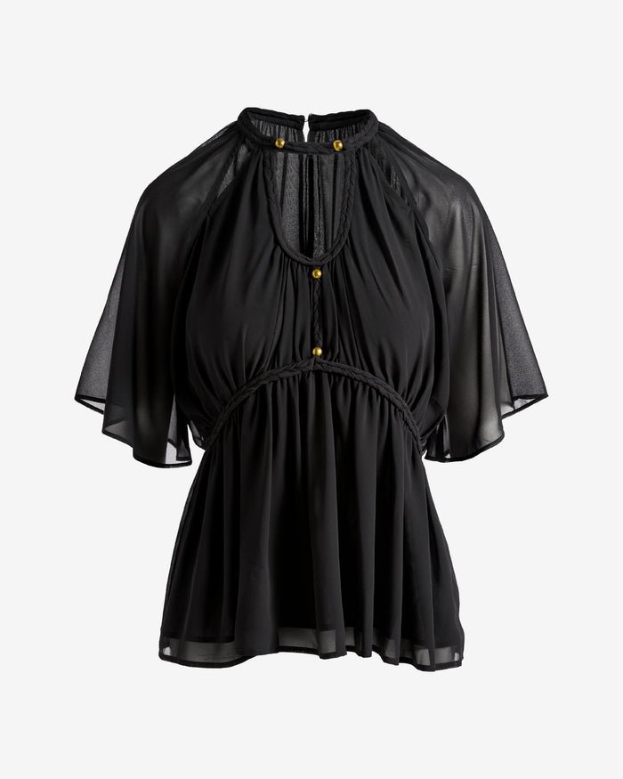 Braided Rope Trim Blouse Black