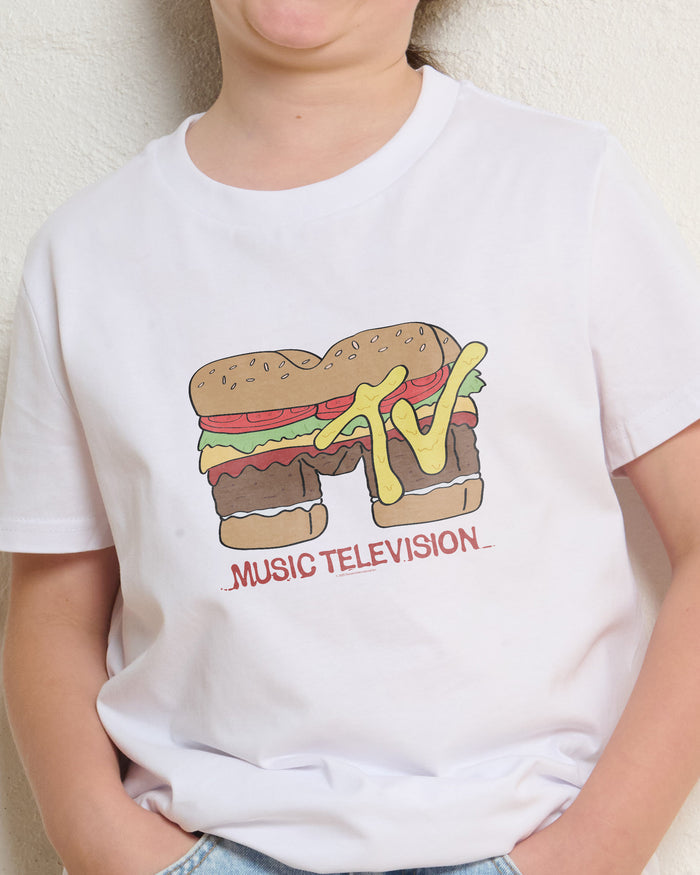 Burger MTV Logo White Kids T-Shirt