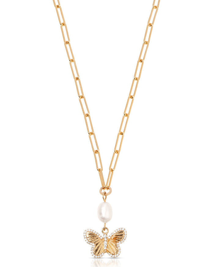 Butterfly Pearl Chain Necklace