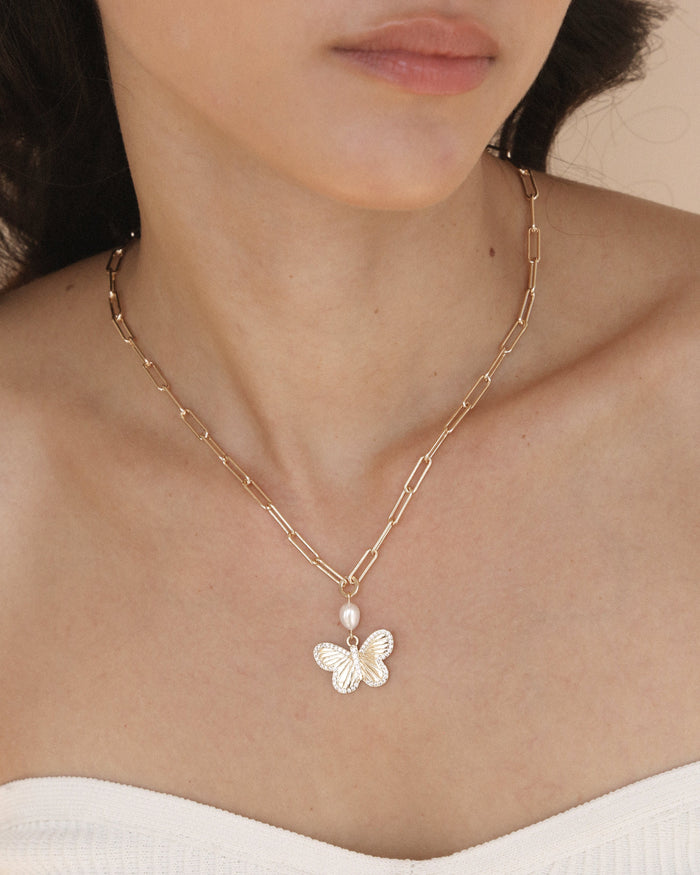Butterfly Pearl Chain Necklace