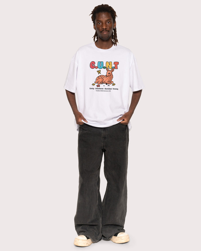 Caring Unbothered Nourished Thriving White Oversized Tee