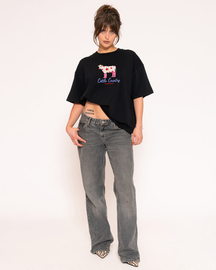 Cattle Country Black Boxy Crop Tee