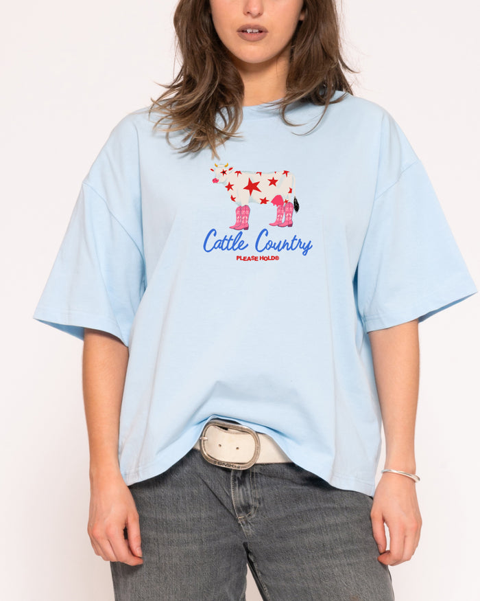 Cattle Country Blue Boxy Crop Tee