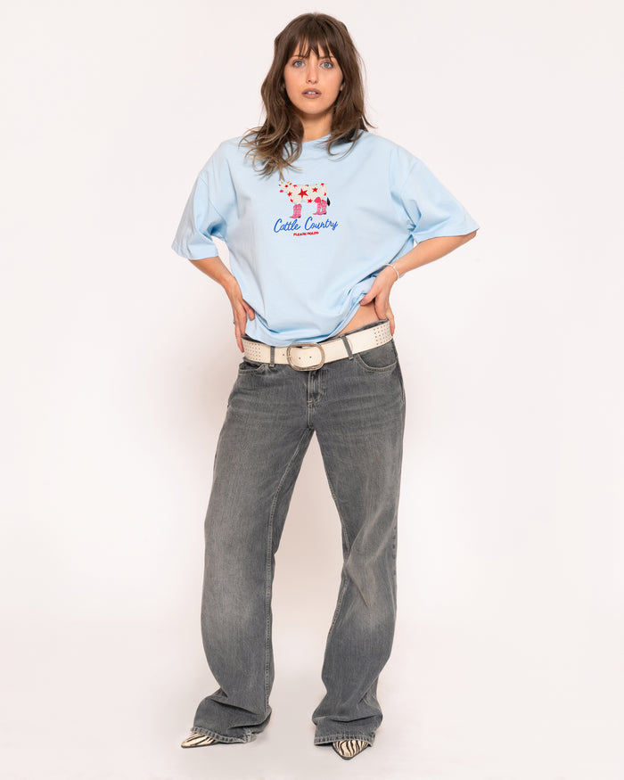 Cattle Country Blue Boxy Crop Tee