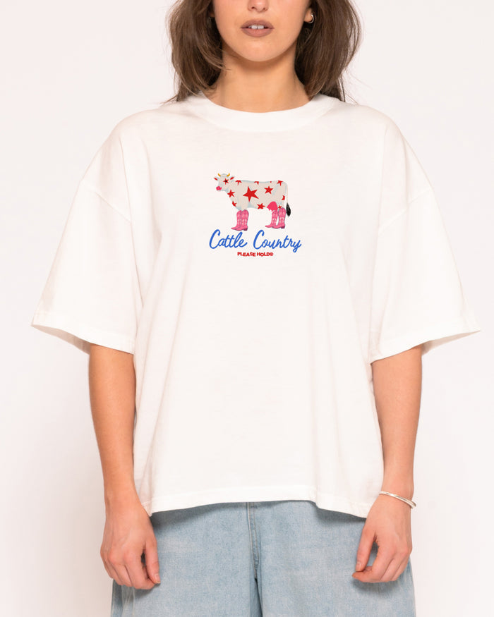 Cattle Country White Boxy Crop Tee