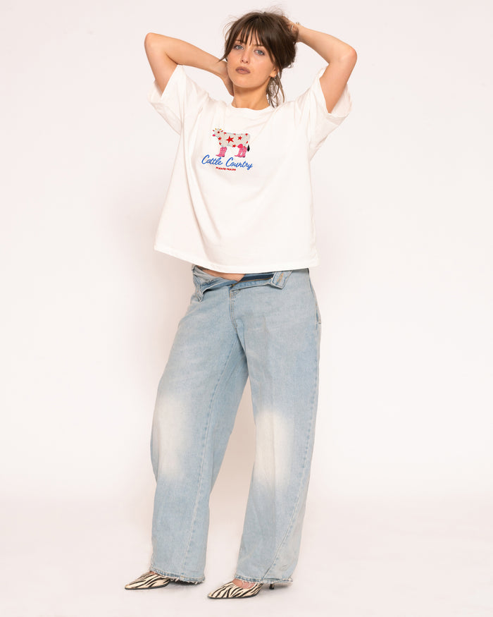 Cattle Country White Boxy Crop Tee