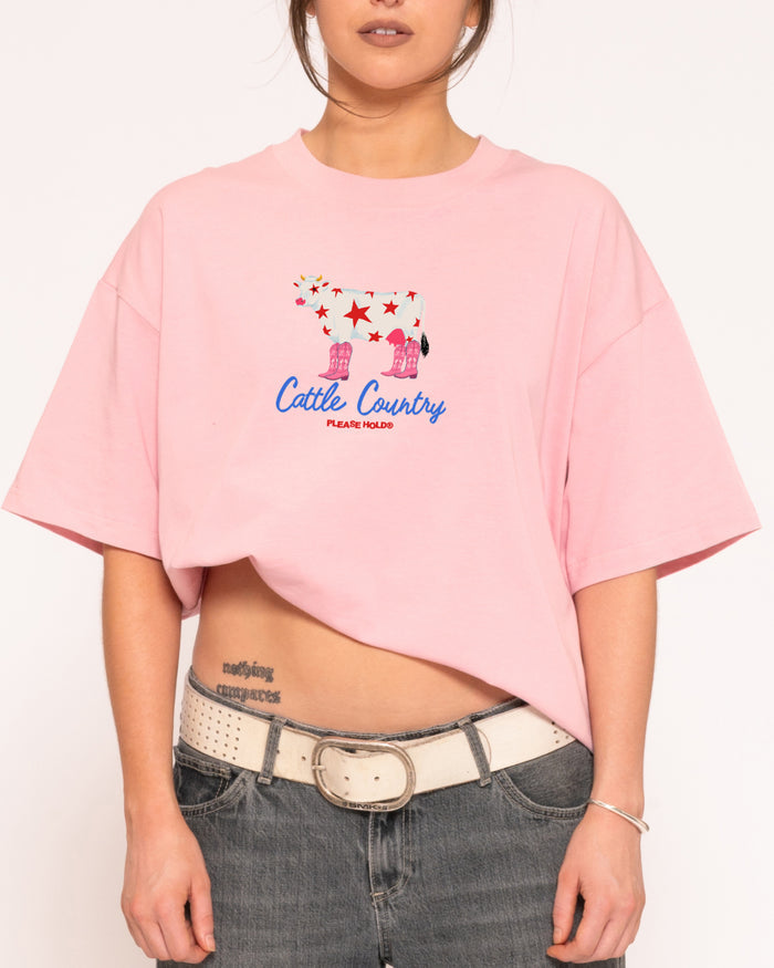Cattle Country Pink Boxy Crop Tee