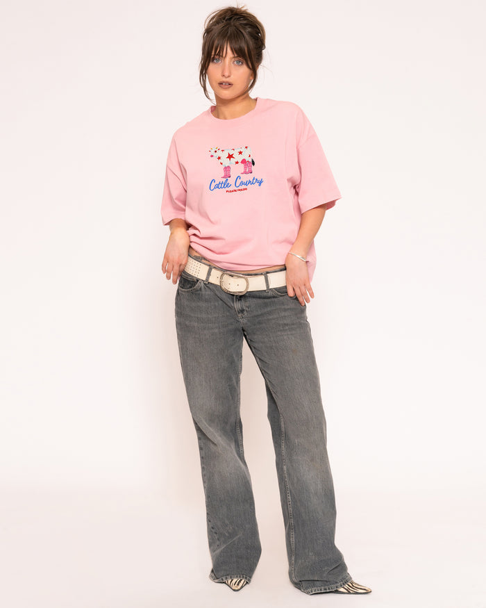 Cattle Country Pink Boxy Crop Tee