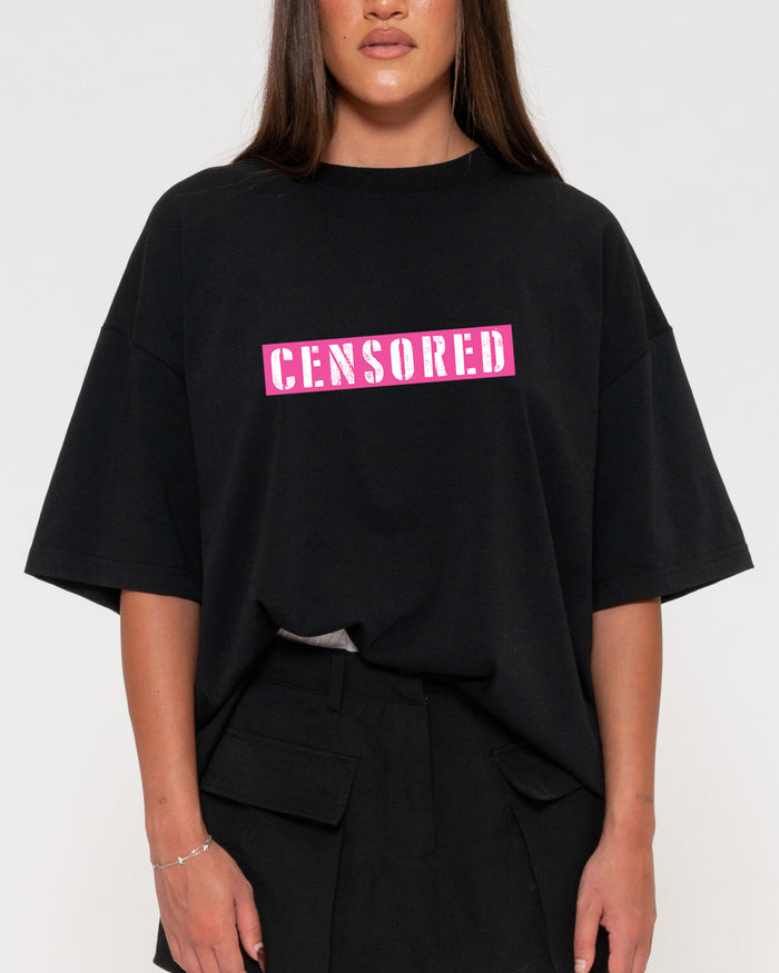 Censored Black Boxy Crop Tee