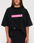 Censored Black Boxy Crop Tee