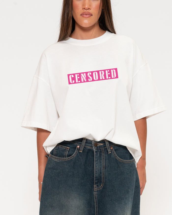 Censored White Boxy Crop Tee