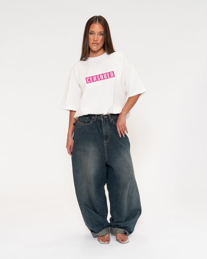 Censored White Boxy Crop Tee