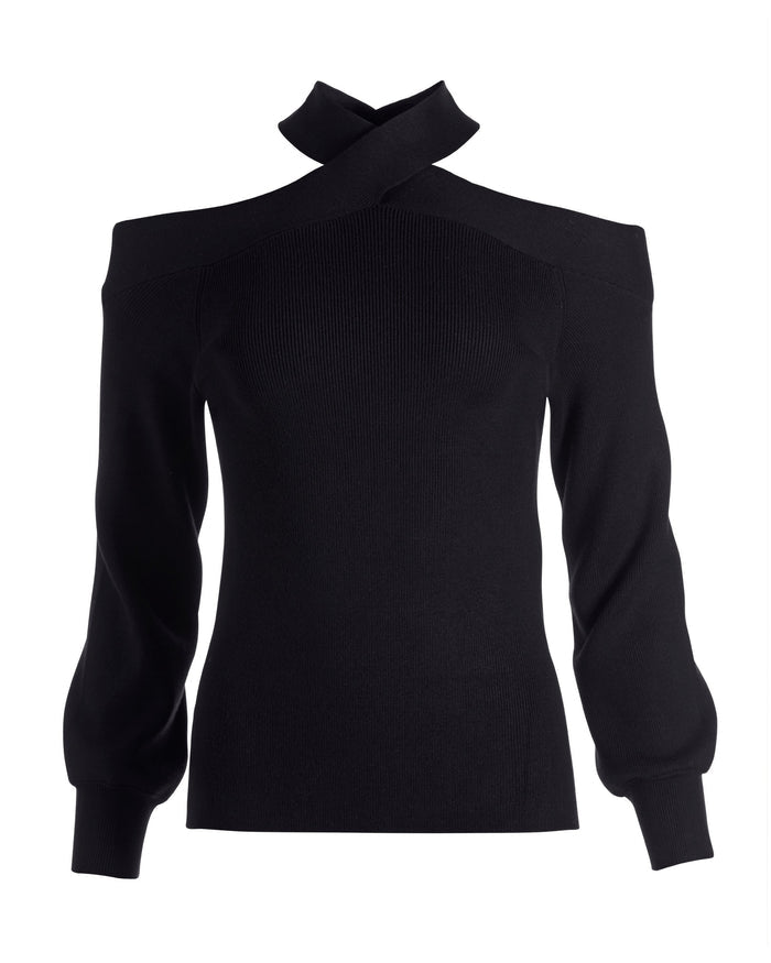 Criss Cross Off the Shoulder Twist Detail Sweater Black