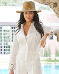 Crochet Trim Button-Up Shirt White