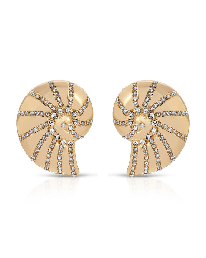 Crystal Studded Nautilus Shell Earrings