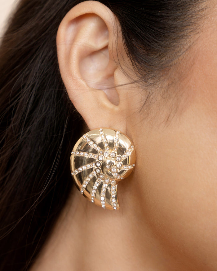 Crystal Studded Nautilus Shell Earrings