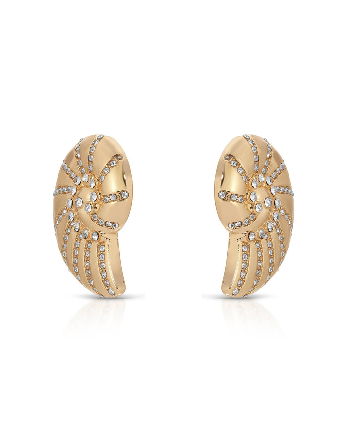 Crystal Studded Nautilus Shell Earrings