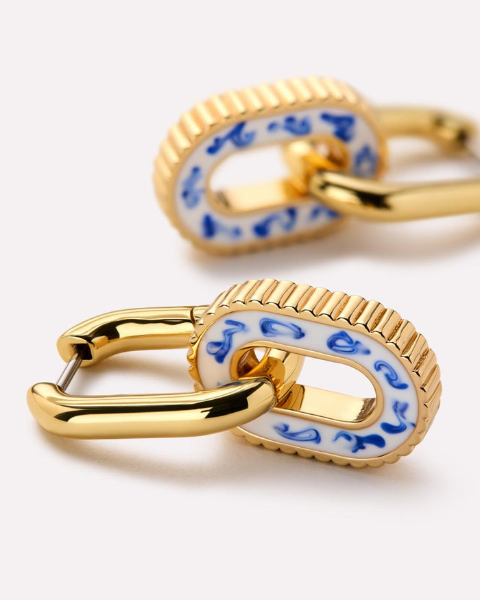 Double Hoop Earrings - Ash Double Marble Blue
