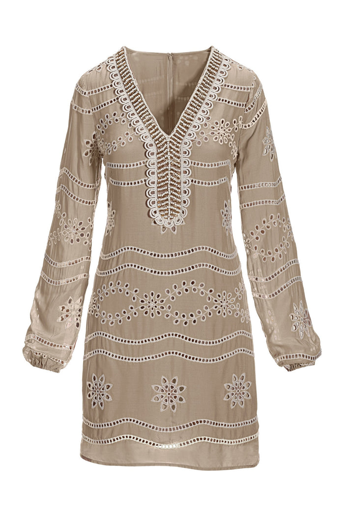 Embellished Lace Tunic Dress Sesame