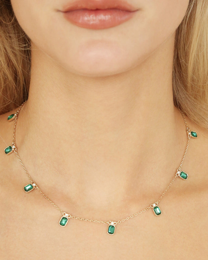 Emerald Deco Charm Necklace