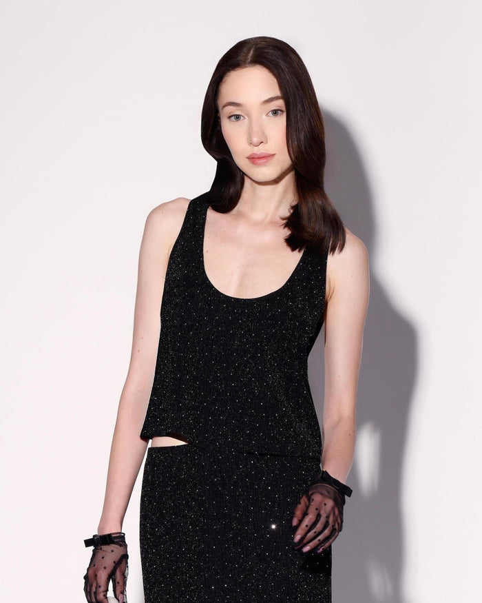 Emma Tank Top, Black and Rhinestone
