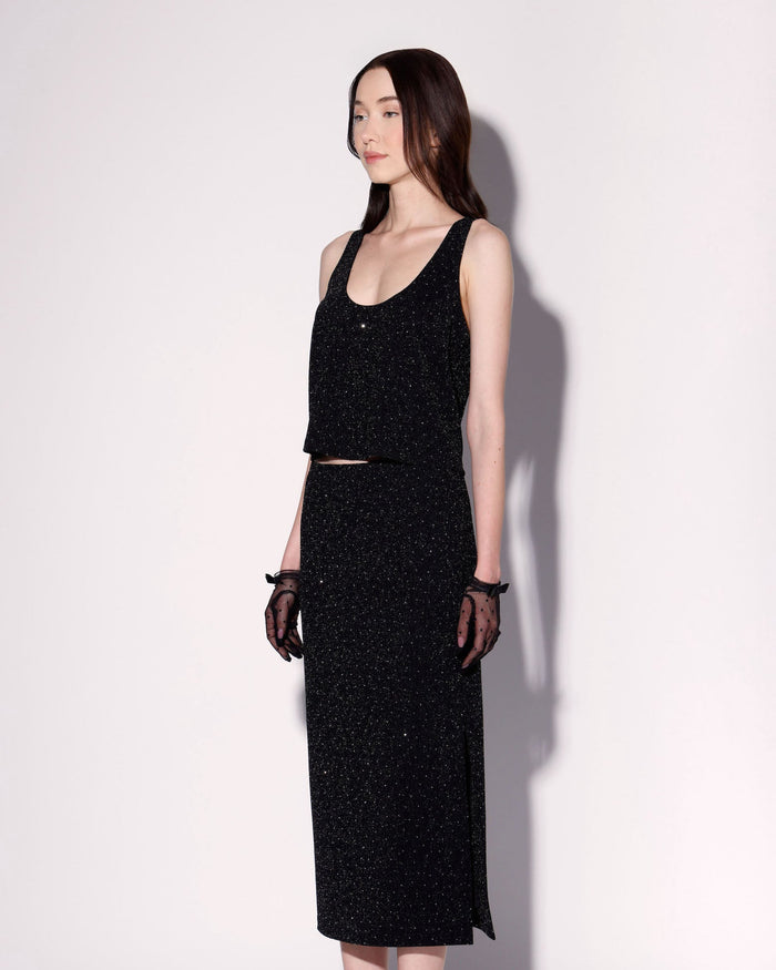 Emma Tank Top, Black and Rhinestone