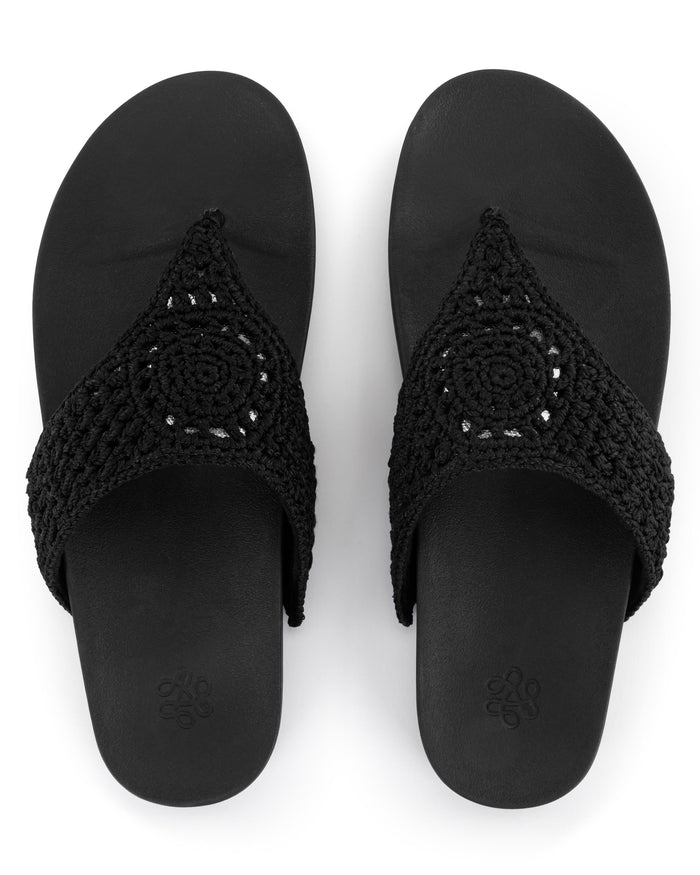 Everly Sandal - Hand Crochet - Black Medallion