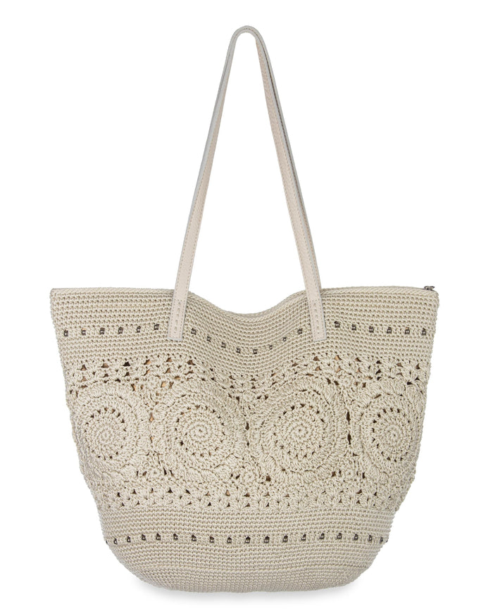 Faye Large Tote - Hand Crochet - Natural Medallion