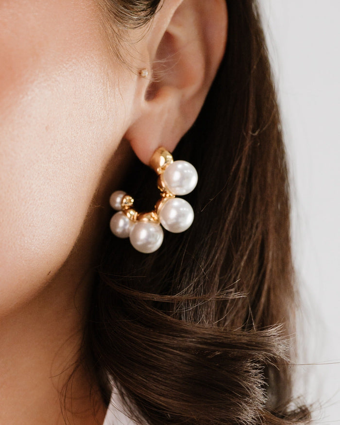 Five Pearls Hoop Earrings