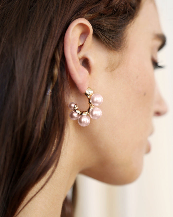 Five Pearls Hoop Earrings