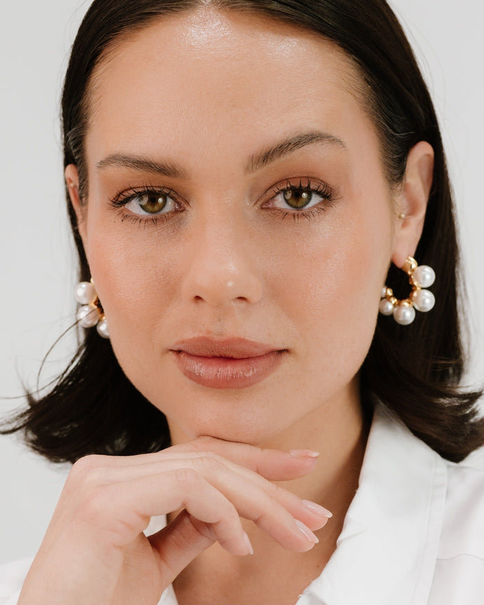 Five Pearls Hoop Earrings