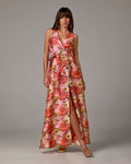 Floral Print Organza Sleeveless Gown Pink Multi