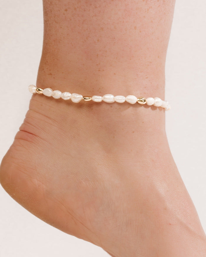 Freshwater Pearl Polished Pebble Anklet