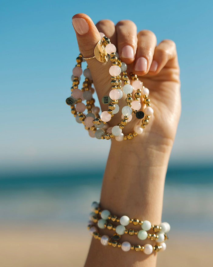 Gold Day by Day Collection- Blue Aquamarine Gemstone Bracelet