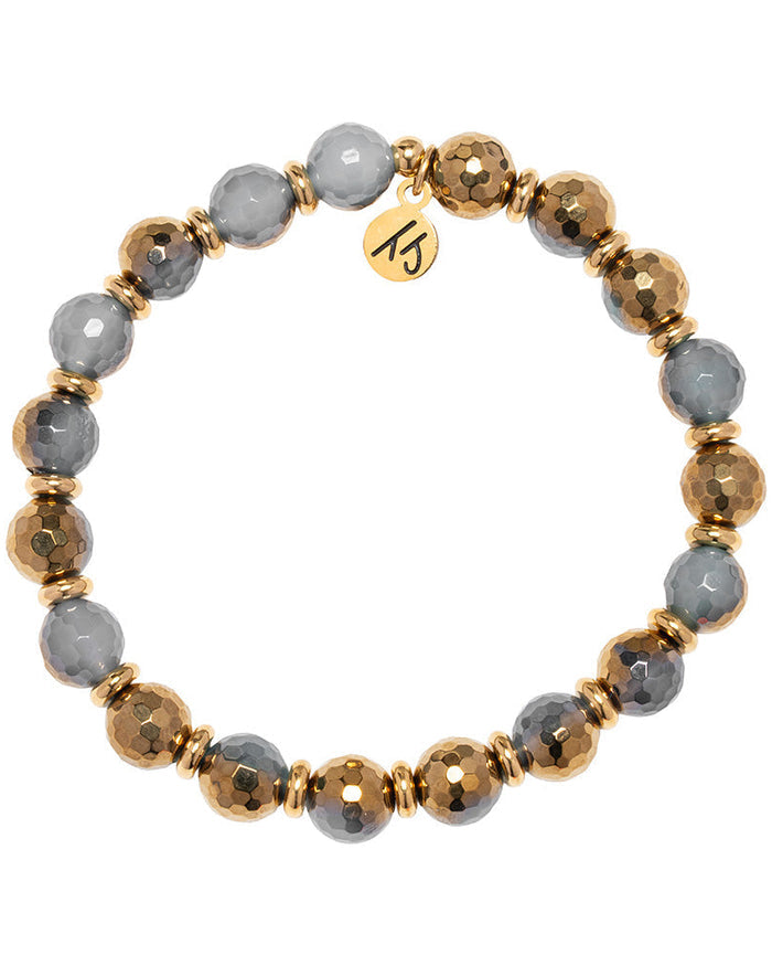 Gold Empowered Elegance Collection- Blue Gold Agate Gemstone Bracelet