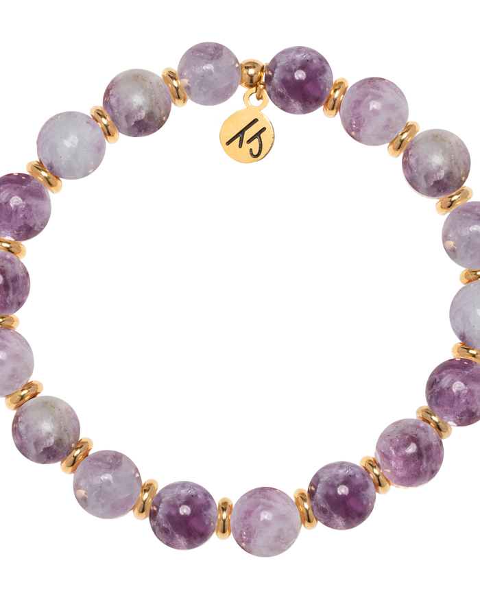 Gold Empowered Elegance Collection- Lepidolite Quartz Gemstone Bracelet